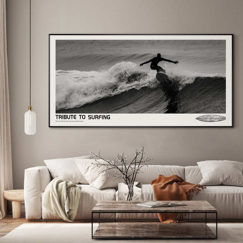 Très grand art mural imprimé sur tissu - Tribute to Surfing Beach Coastal, H 24 po x l 46 po