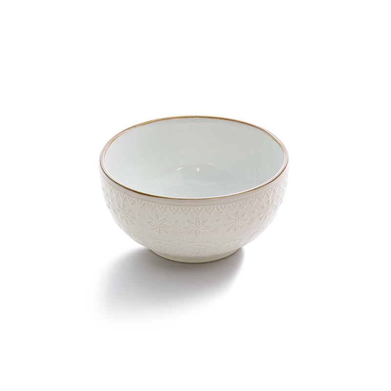 Ivory Embossed Ceramic 16-Piece Dinnerware Set with Scalloped Edges