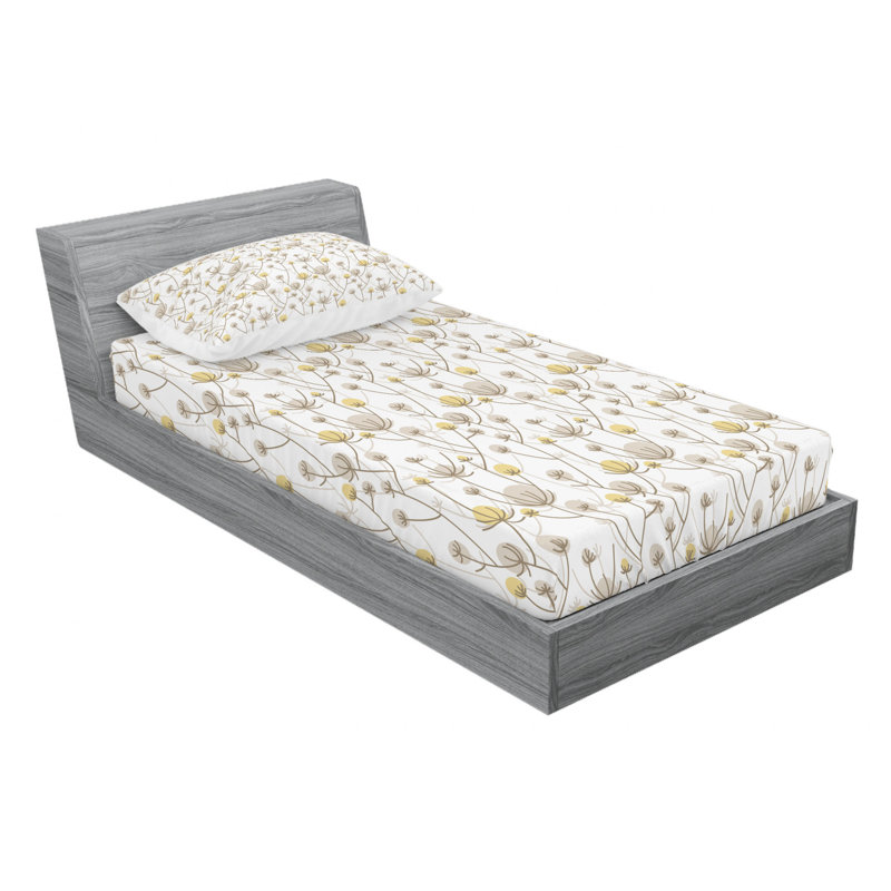 Twin White Floral Microfiber Bed Sheet Set