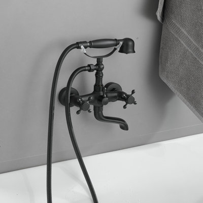 Robinet de baignoire à pattes rétro à 3 poignées avec douche à main en forme de téléphone et robinet à main