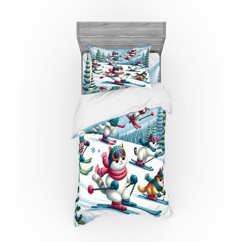 Ensemble de literie pour chat Ambesonne et bleu framboise blanc pâle, Housse de couette simple + 6 pièces supplémentai