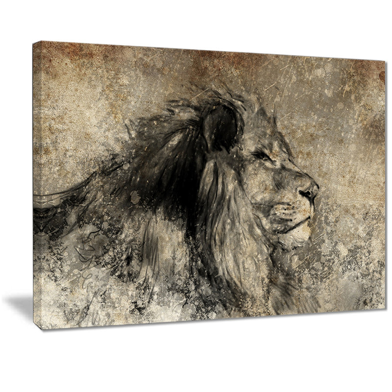 «Lion in Sepia», reproduction de peinture à l'huile sur toile, H 30 po x l 40 po x P 1 po