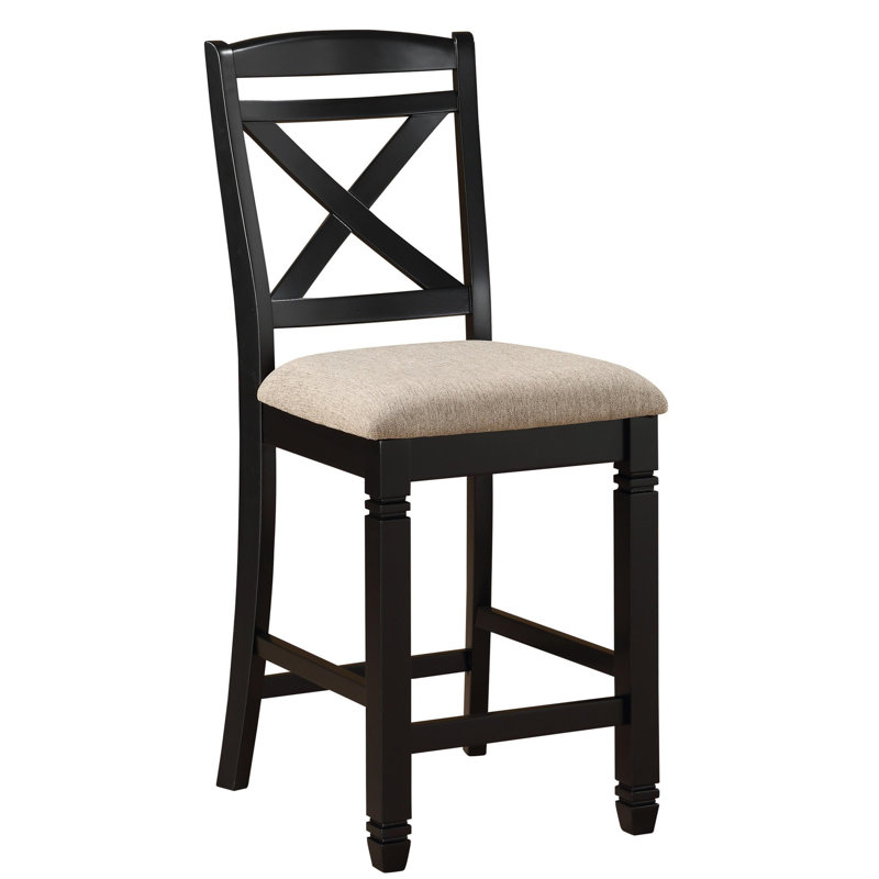 Fabric Upholstered Wooden Counter Height Chairs with X Design Backrest, Brown