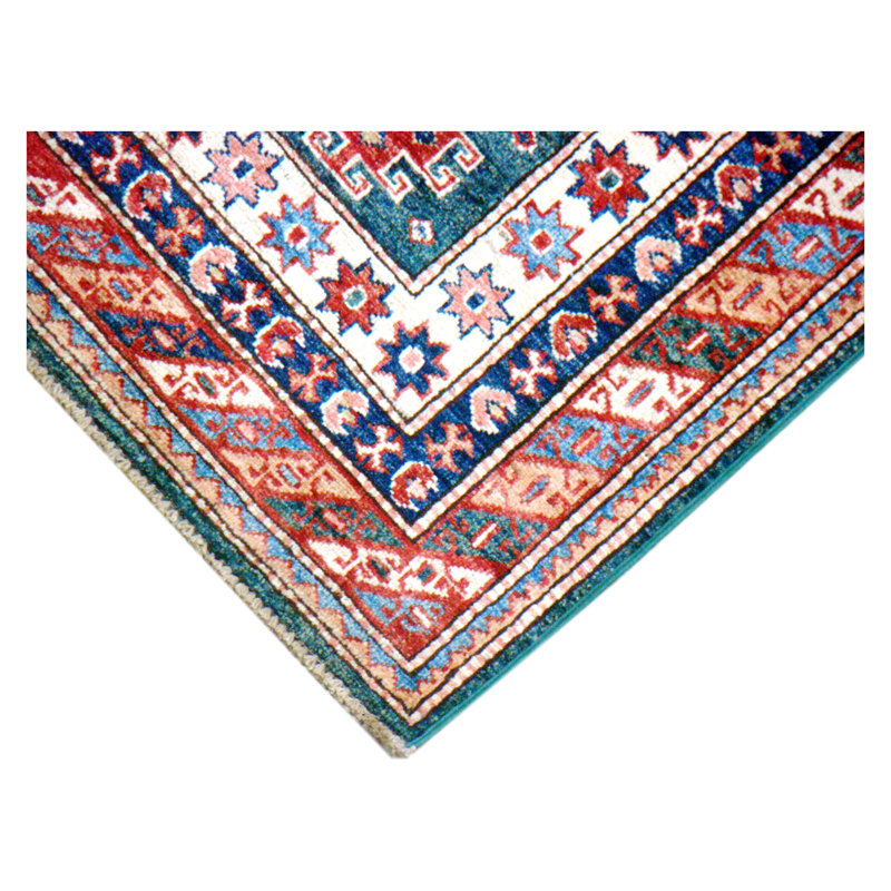 Hand-Knotted High-Quality Green and Red Area Rug