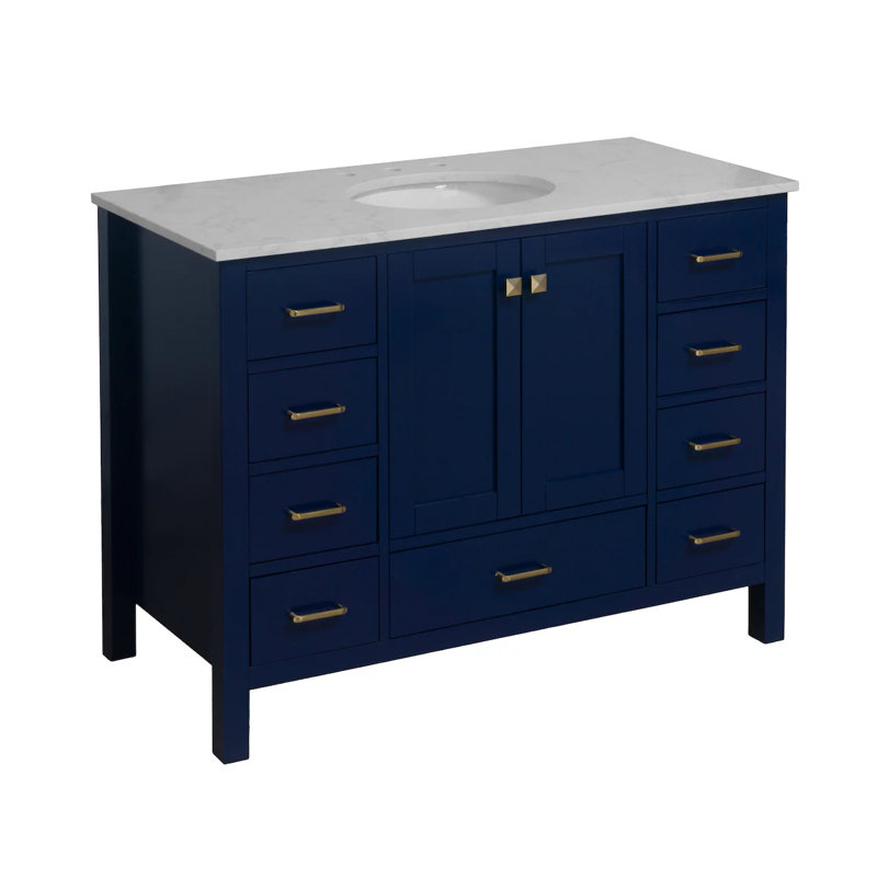 Claudett 48'' Single Bathroom Vanity with Top, Royal Blue, Engineered Carrara