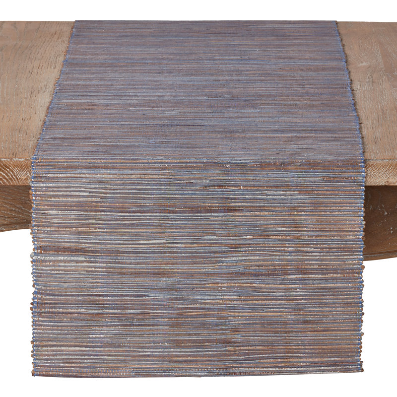 Bevis Shimmering Woven Nubby Natural Table Runner, Blue/Gray, 108" x 14"