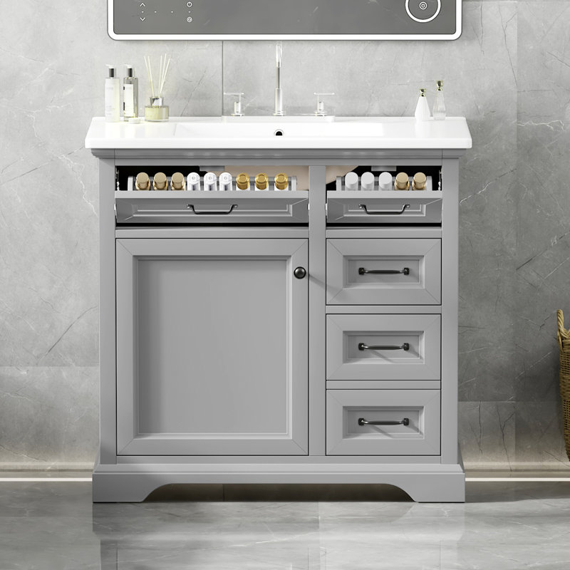 Essey 36'' Bathroom Vanity With Ceramic Sink, Black, Light Gray