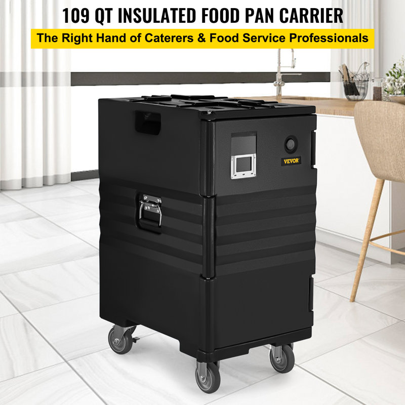 Black 109Qt Insulated Food Carrier with Wheels and Handles