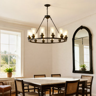 34" 12-Light Black Wagon Wheel Chandelier (no bulbs)  