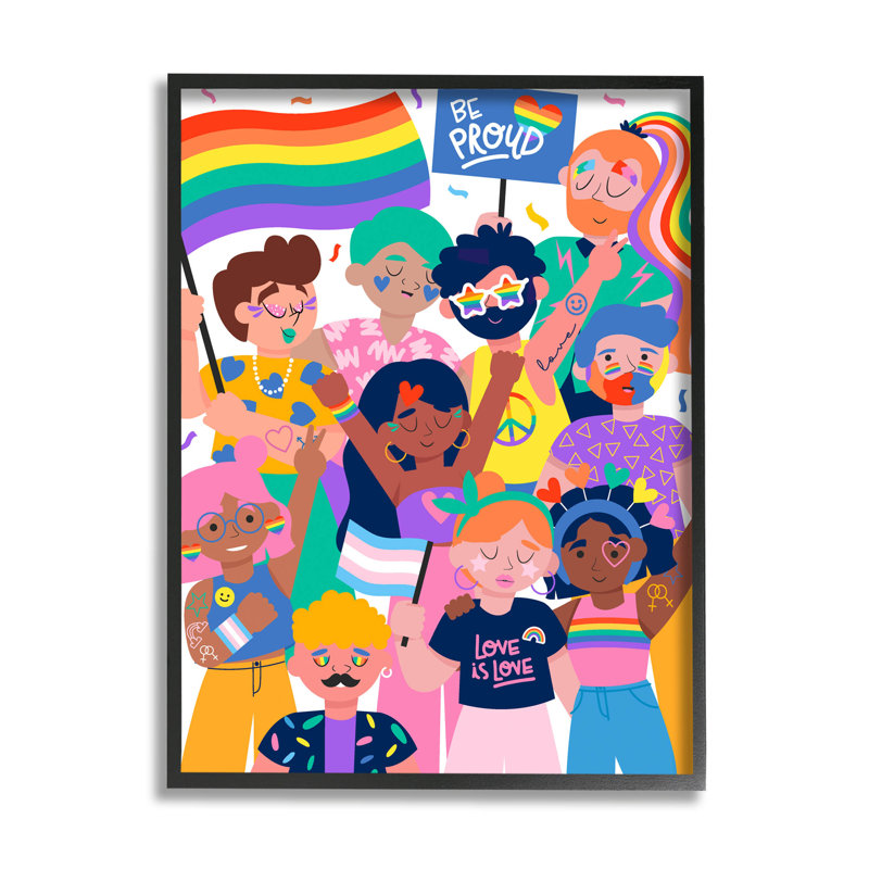 " Be Proud LGBTQ+ Pride " by Angela Nickeas, Midnight Black Framed Giclee, 14" H x 11" W x 1.5" D