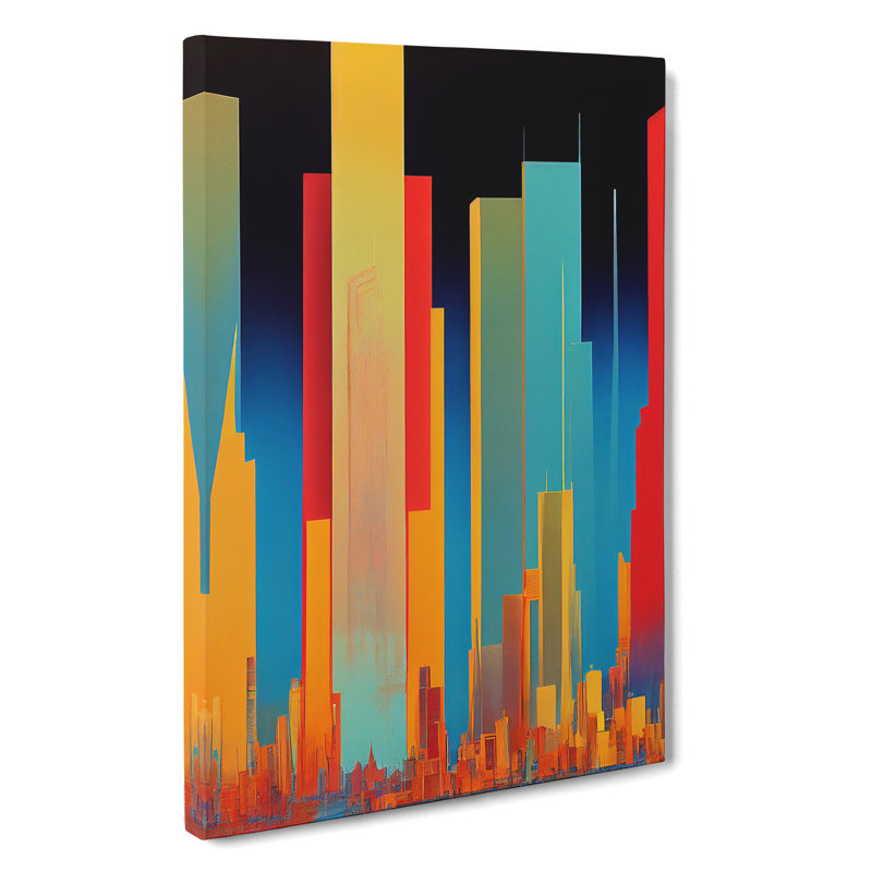 Animated City Skyline Abstract - Wall Art, 50cm H x 35cm W x 3cm D, Wrapped Canvas