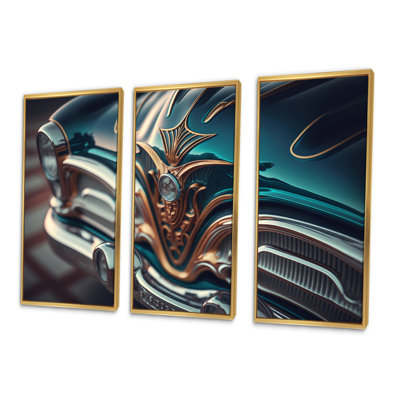 «Retro Retro Car Pendant Golden Hour VI», reproduction sur toile 3 pièces