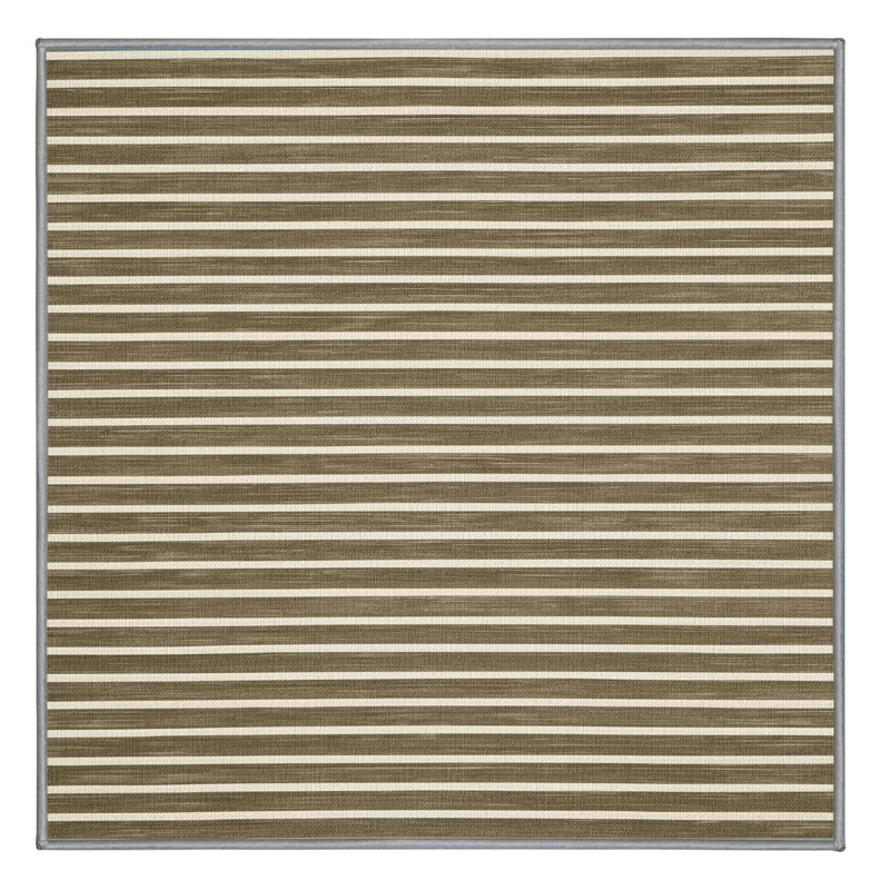 Tapis brun à rayures horizontales lavable à la machine, Carré 5 pi