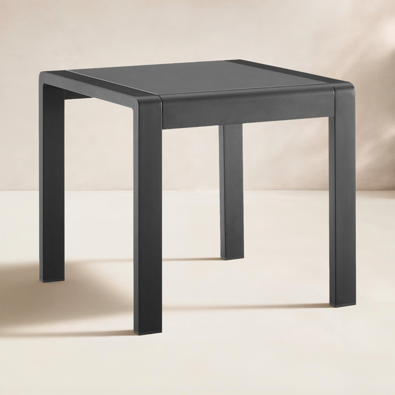 Magers Square Outdoor Aluminum and Tempered Glass Side Table, Black/Black