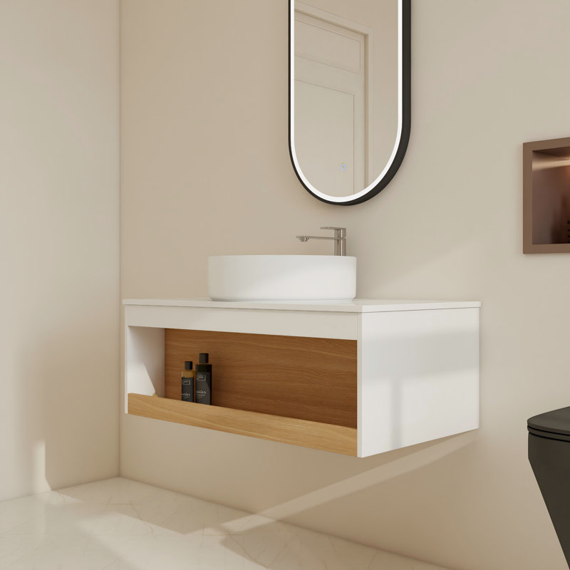 Ensemble de meuble-lavabo simple mural 36 "avec lavabo en céramique, 35", White