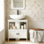 Armoire de rangement à piédestal en bois d'ingénierie blanc, agencement de salle de bain moderne, peu encombrant avec tablette et unité pour articles, - basculement, assemblage requis, rangement de conception l 23,5 po x P 11,75 po, ouvert