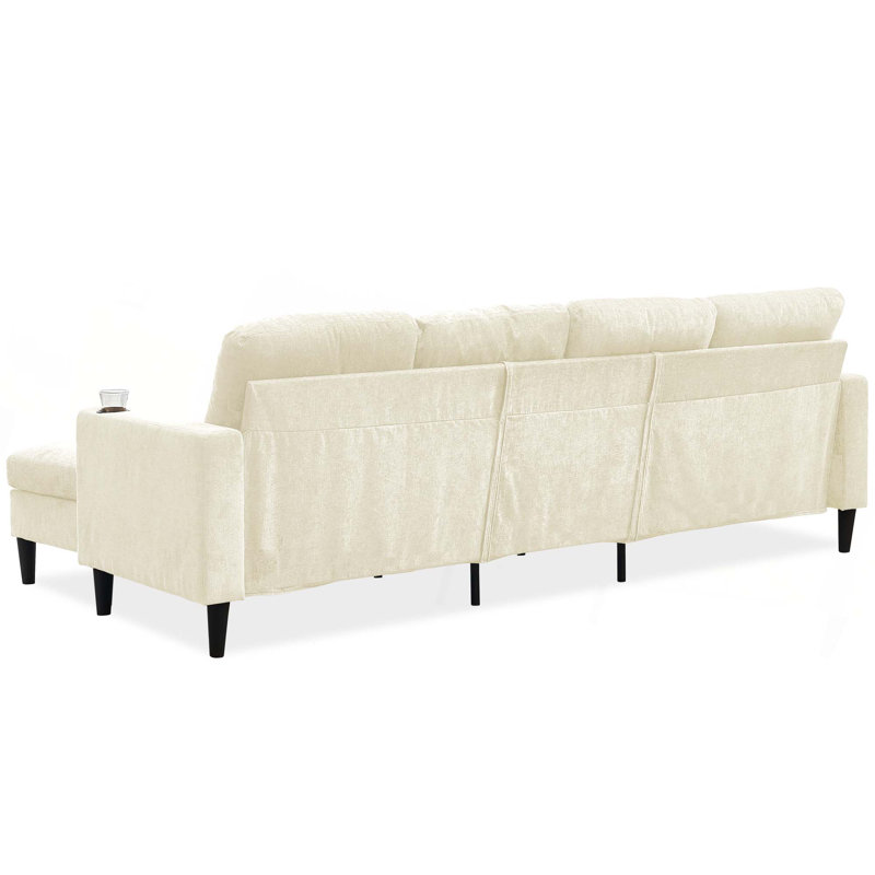 4 Seat Comfy Modular Sofa Couch, Off White Chenille