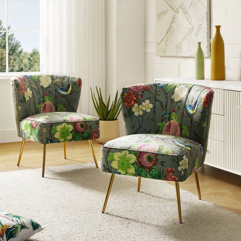 Chaise d'appoint en velours capitonné Amata, Velours gris