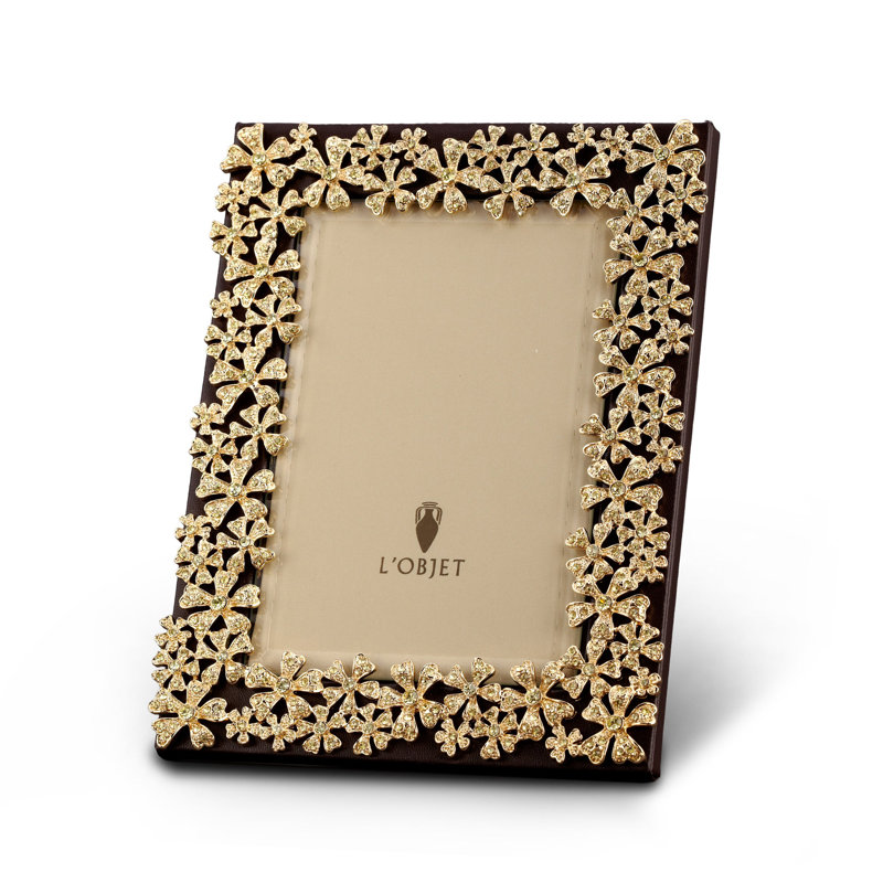 L'objet Garland Frame, 5" W x 7" H, 24K Gold Plated/Crystal, Gold/Black