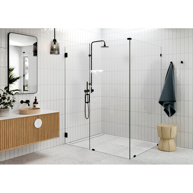 Illume 60 in. x 45.5 in. x 78 in. 90-degree Fully Frameless Wall Hinged Glass Shower Enclosure, Oil Rubbed Bronze