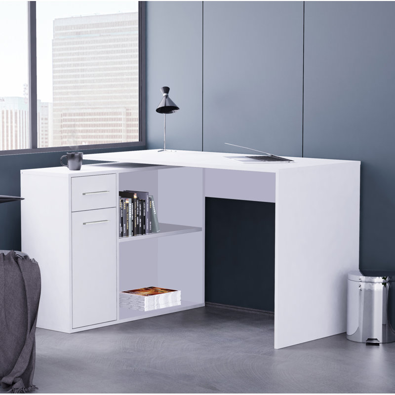 Arnoldo L-Shaped Executive Desk, White