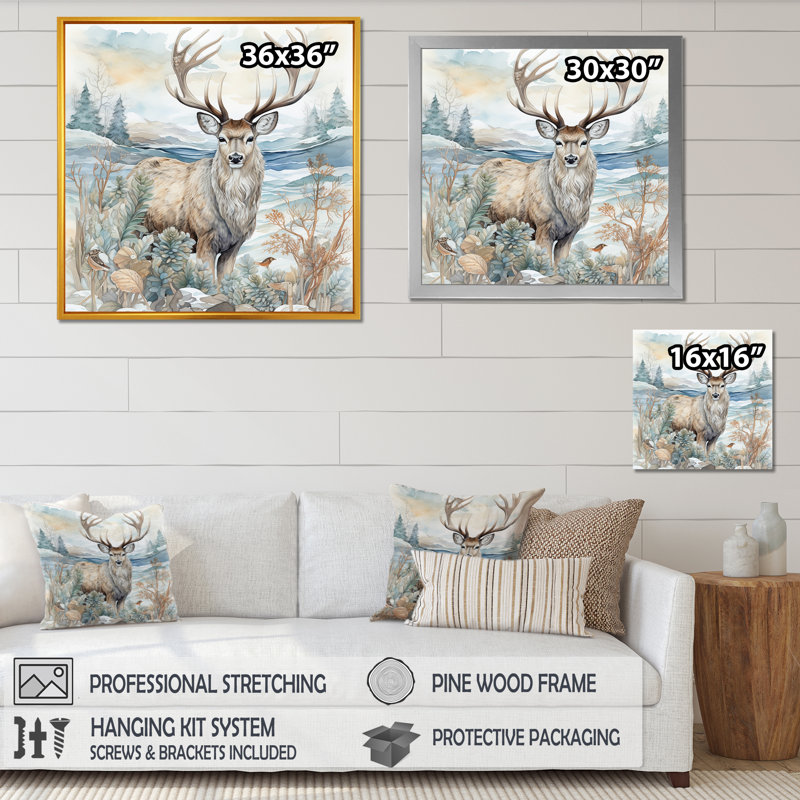 «Deer Charm In Winter I», reproduction sur toile, H 30 po x l 30 po x P 1 po, Cadre flottant doré