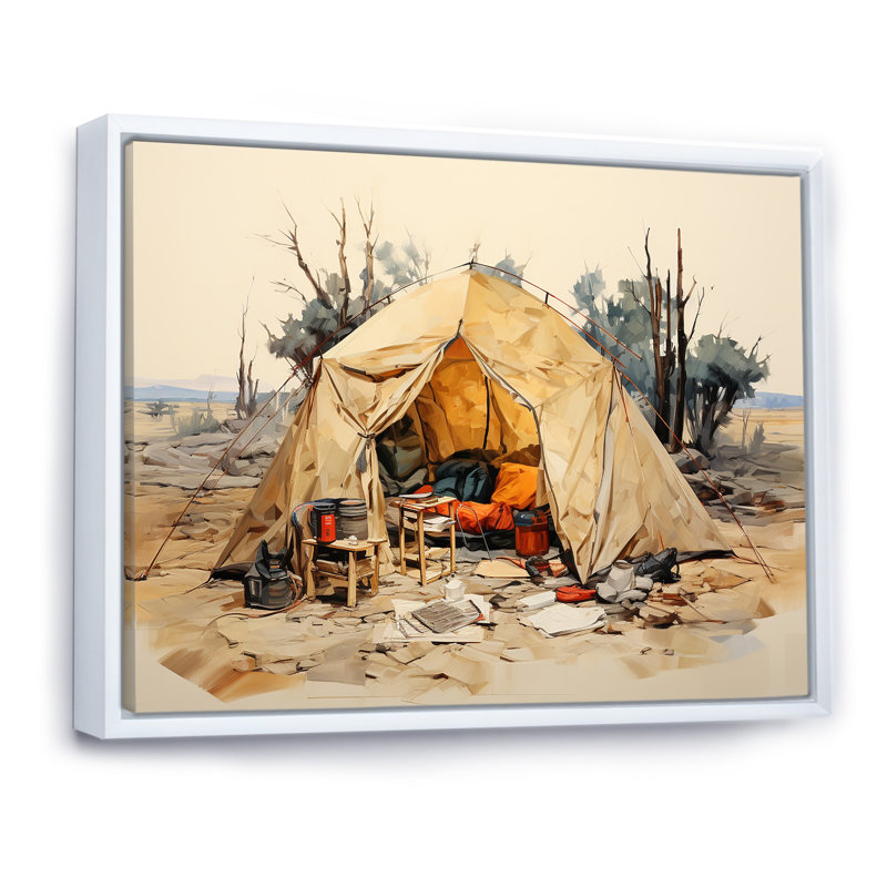 Camping Tent Outdoor Adventure III - Camping Travel Wall Decor, White Floater Framed, 24" H x 32" W x 1" D