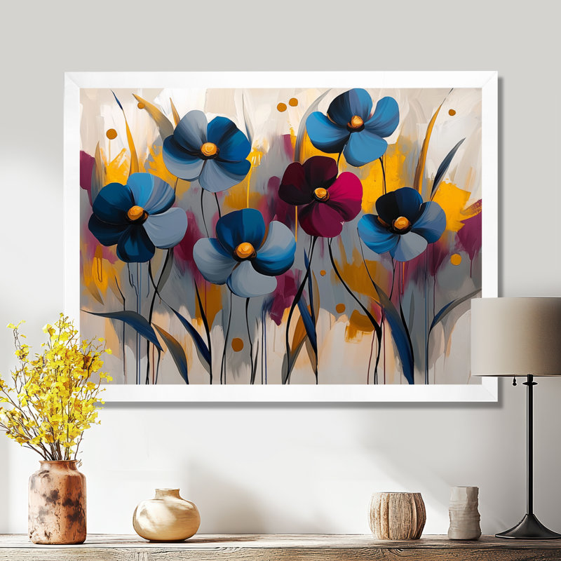 Décoration murale rouge bleuet bleuet - bleuet, Cadre simple, H 30 po x l 40 po, Blanc