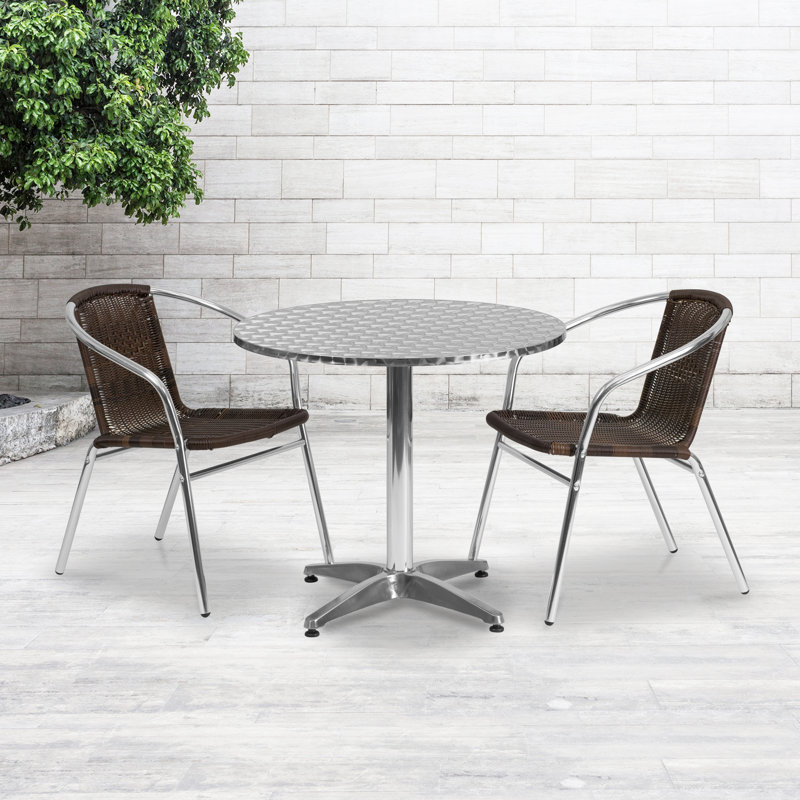 Haverhill Round 3 Piece Bistro Set, 27.25" H x 23.5" W x 23.5" D, Brown