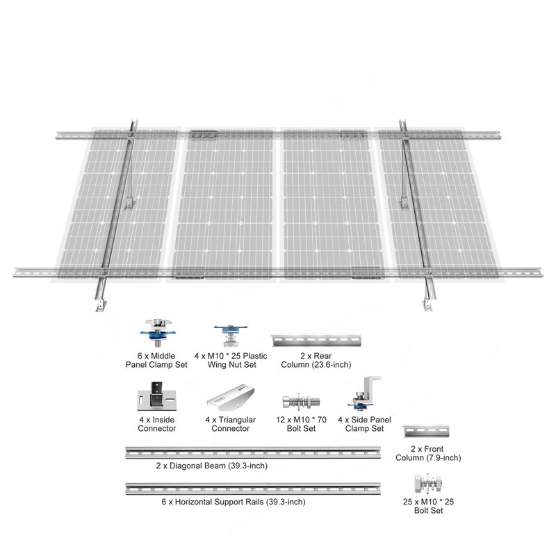 Supports de fixation de panneaux solaires multi-pièces 30 ° à 60 °