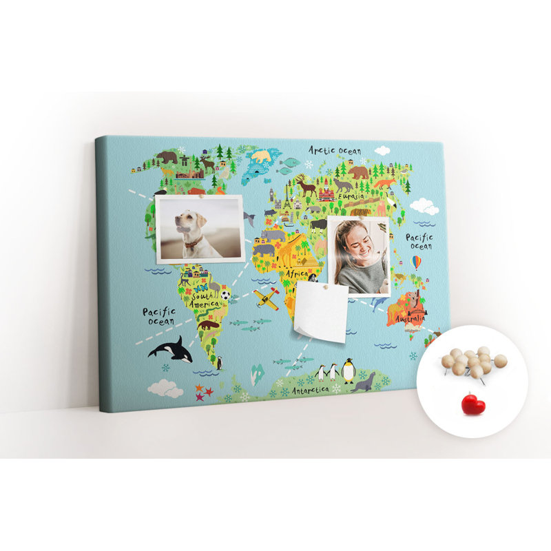 Wall Mounted cork board with print wall art notice boards decorative bulletin board ideas Cartoon world map