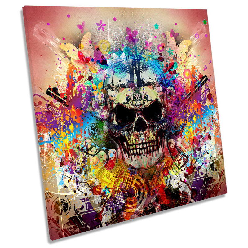 Skull Graffiti Guns Picture - Wrapped Canvas Art Prints, 60cm H x 60cm W x 2cm D