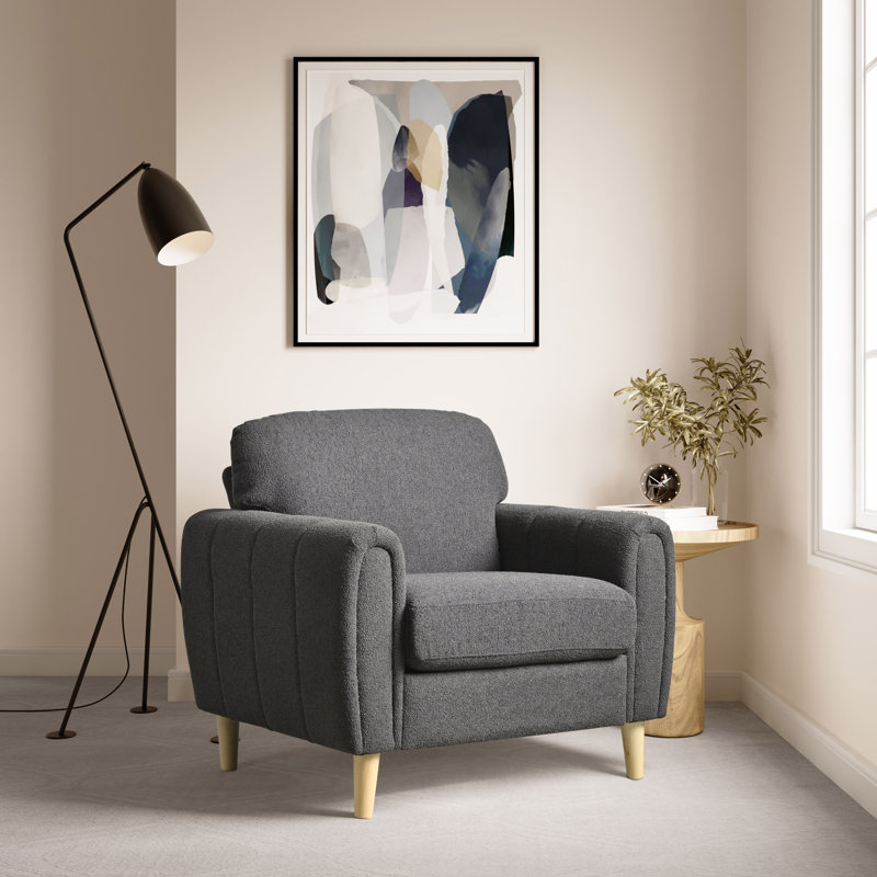 Dawn Channel Tufted Chair, Charcoal Boucle