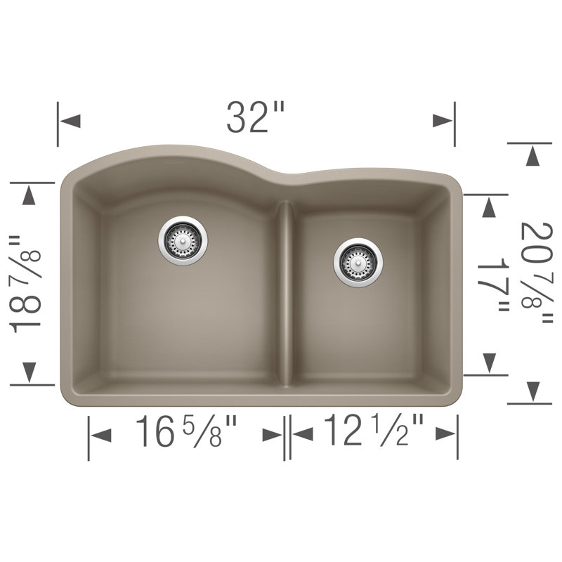 Diamond SILGRANIT 32" L x 20.88" W Double Bowl Undermount Kitchen Sink with Low Divide, Truffle