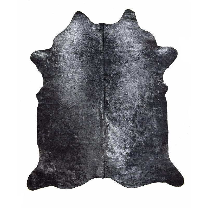 One-of-a-Kind Dyed Handmade Natural Product 5X7 Leather Black With Silver Frost Area Rug