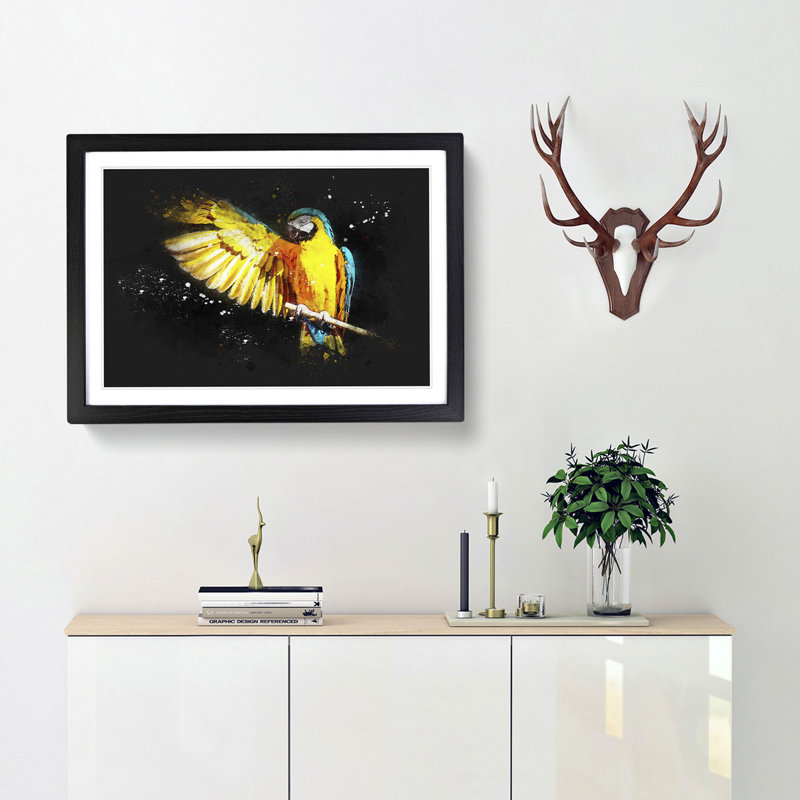 Yellow Macaw Parrot - Framed Print, 24cm H x 33cm W x 2cm D, Black Framed
