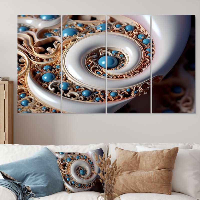 Tourbillon tourbillonnant, ensemble d'illustrations murales bleues et spirales abstraites - bleu, H 28 po x l 48 po