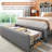 Upholstered Platform Bed with Nailhead Trim, LED Light 2-Tier Shelf Headboard, Charging Station, 2 Under Bed Storage Drawers & 2 Side Pockets, No Box Spring Needed-1619131623-1619131622