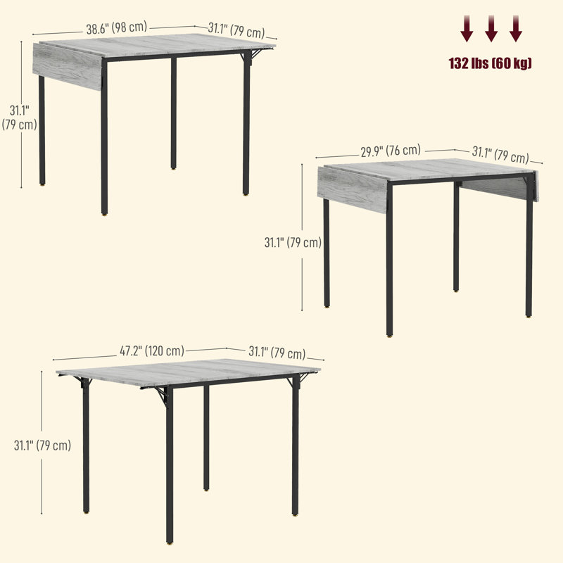 Folding Dining Table, Drop Leaf Table for Small Space, Grey