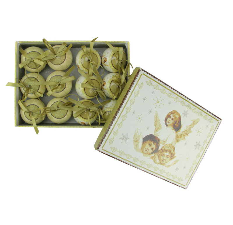 Ornement boule de Noël incassable 12 carats ange vert et blanc 1,75 po (40 mm)