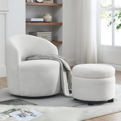 Fauteuil demi-tonneau pivotant, fauteuil pivotant de salon avec fauteuil de rangement rond, fauteuil club pivotant à 360 °, chambre de bébé, bureau, hôtel avec fauteuil rembourré moderne, tissu en peluche