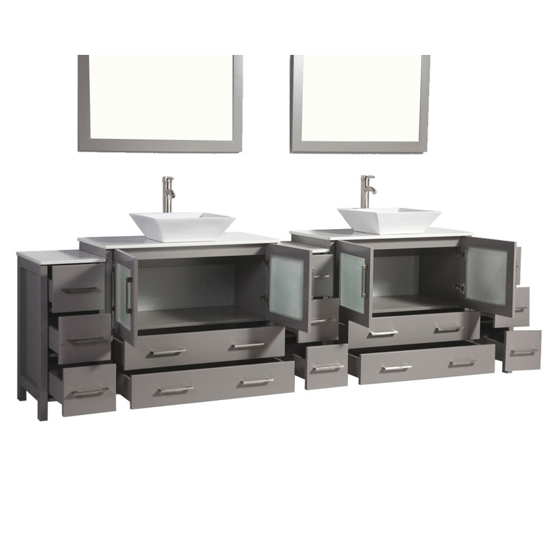 Ensemble de meuble-lavabo double 108 "avec miroir 108", Gris