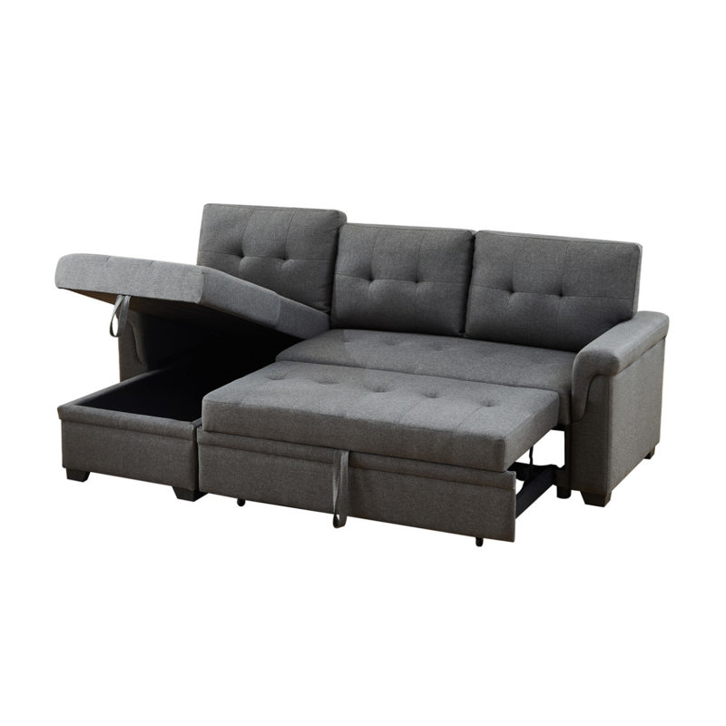 Canapé modulaire réversible en lin gris foncé de 84 po avec méridienne avec rangement Jardin