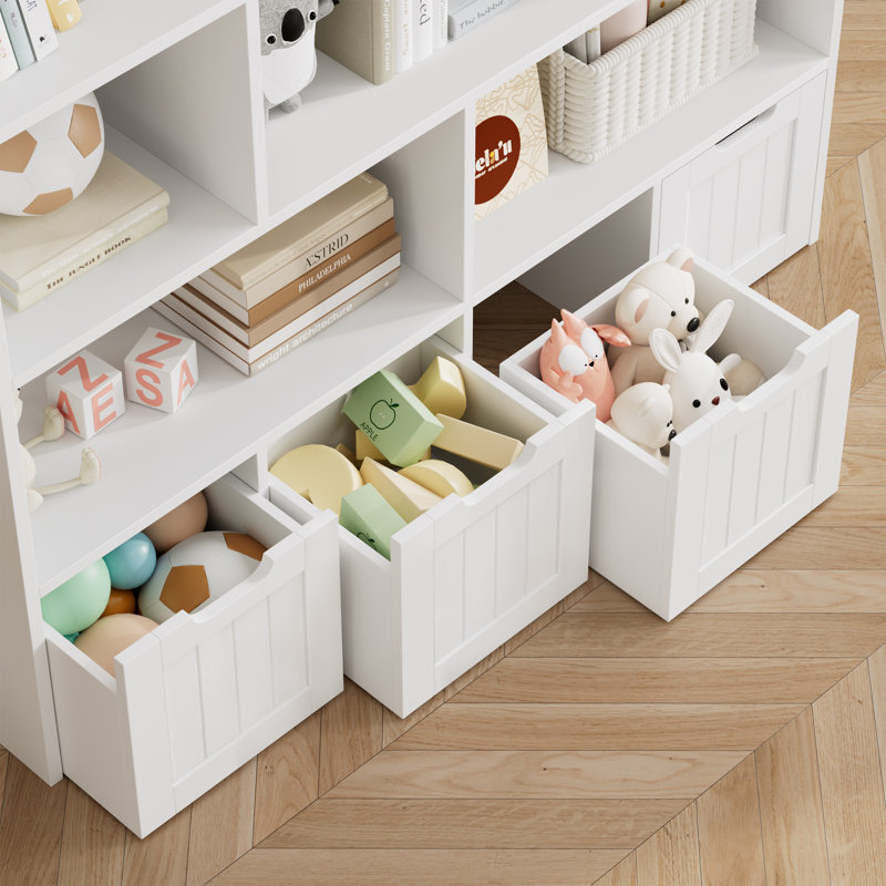 57.5"H 5-Tier Cube Storage Bookcase, Standard Bookcase with 4 Removable Drawers, White