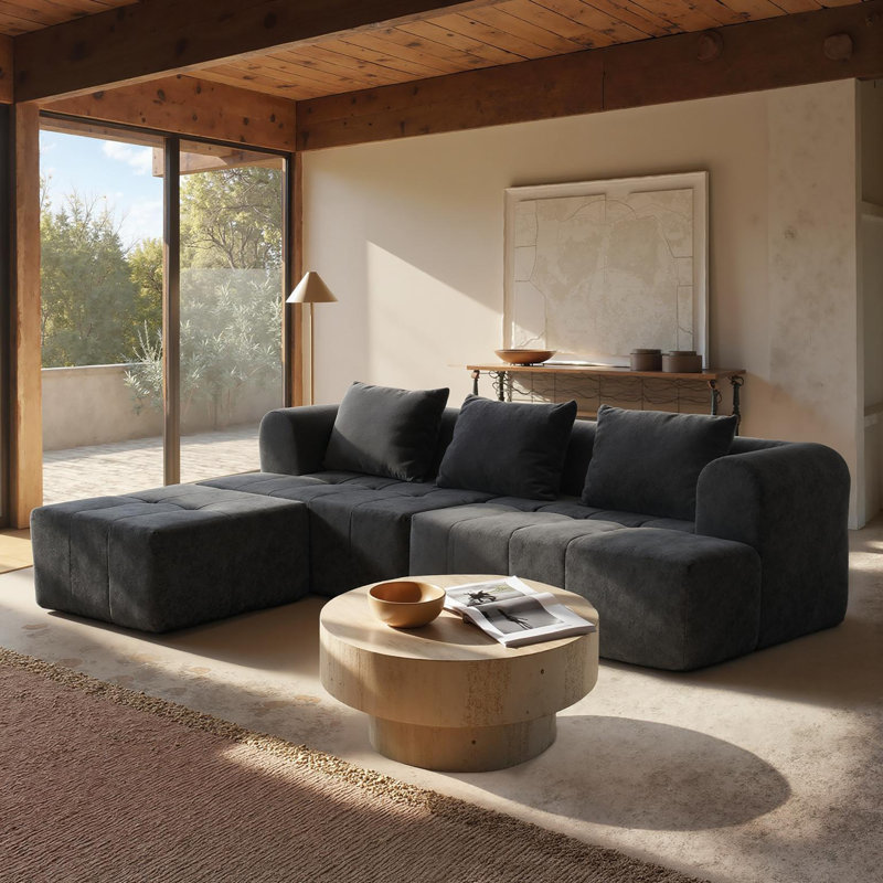 Canapé-lit modulaire en L Chenille, Noir