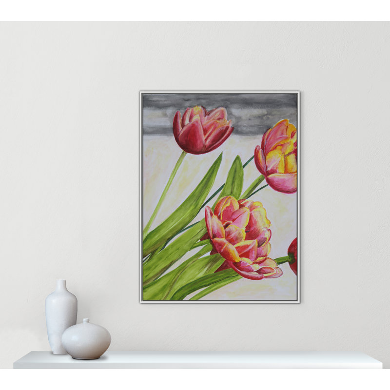 Reproduction de tulipes par Mike Ragan pour , H 49,5 po x l 37,5 po, Blanc