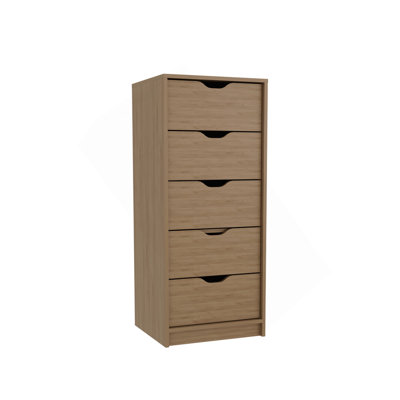 Grande commode étroite Basilea, système coulissant, cinq tiroirs, chêne naturel