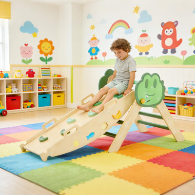Triangle Climbing Set, 7-in-1 Foldable Wooden Toddler Climbing Toys Set with Ramp & Arch & Ladder, Indoor Playground Jungle Gym for Kids Toddler