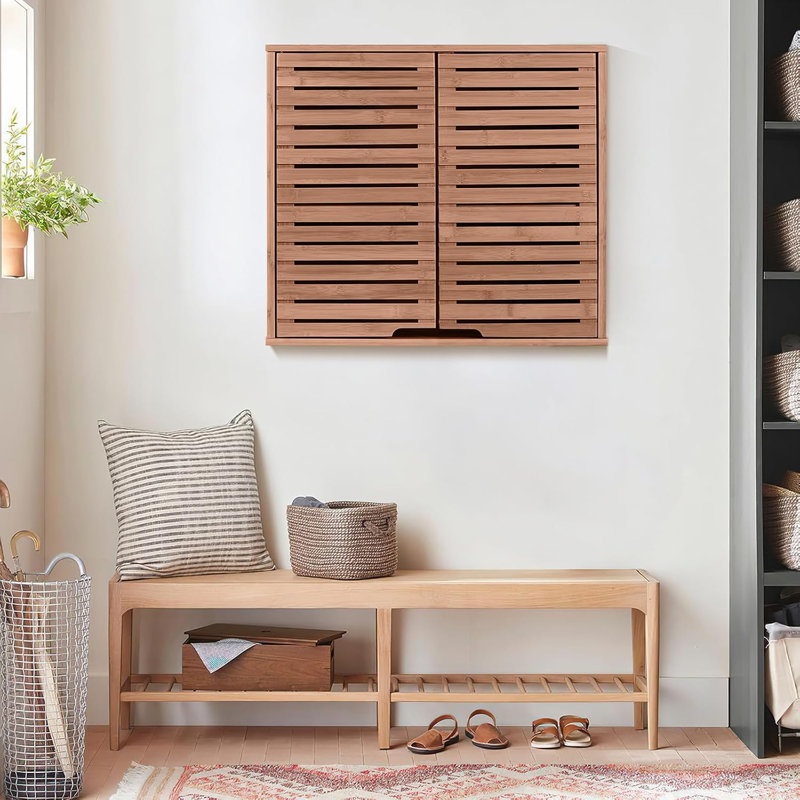 Armoire flottante murale en bambou avec tablettes réglables, tablette de rangement peu encombrante pour salle de bain et cuisine, finition noyer naturel