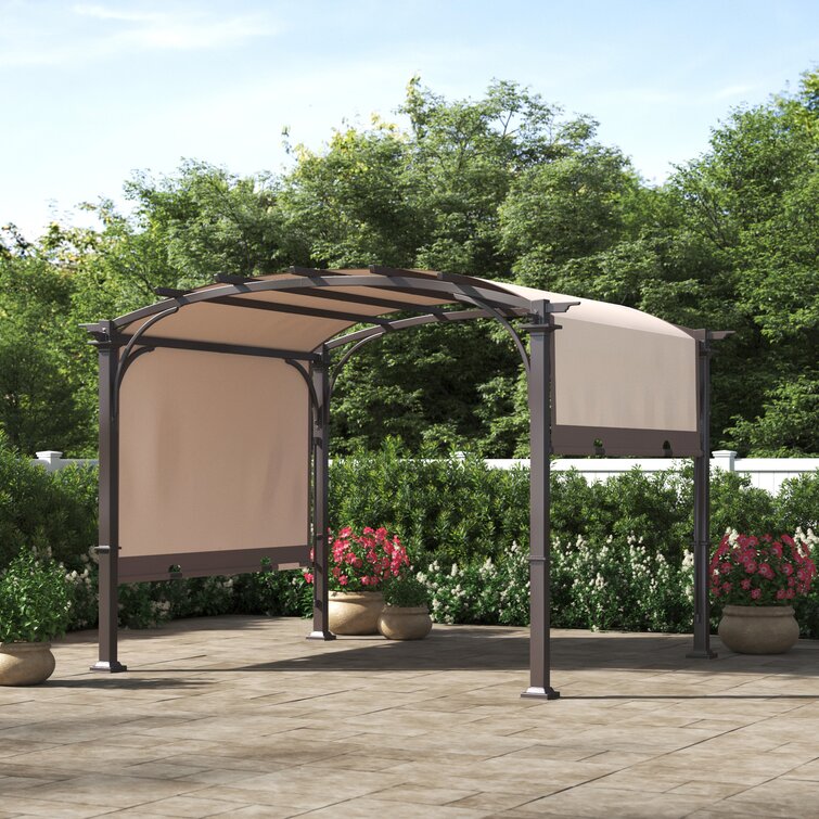 Beige/Brown Sunjoy Meadow 9.5 ft. x 11 ft. Steel Arched Pergola with 2-Tone Adjustable Shade